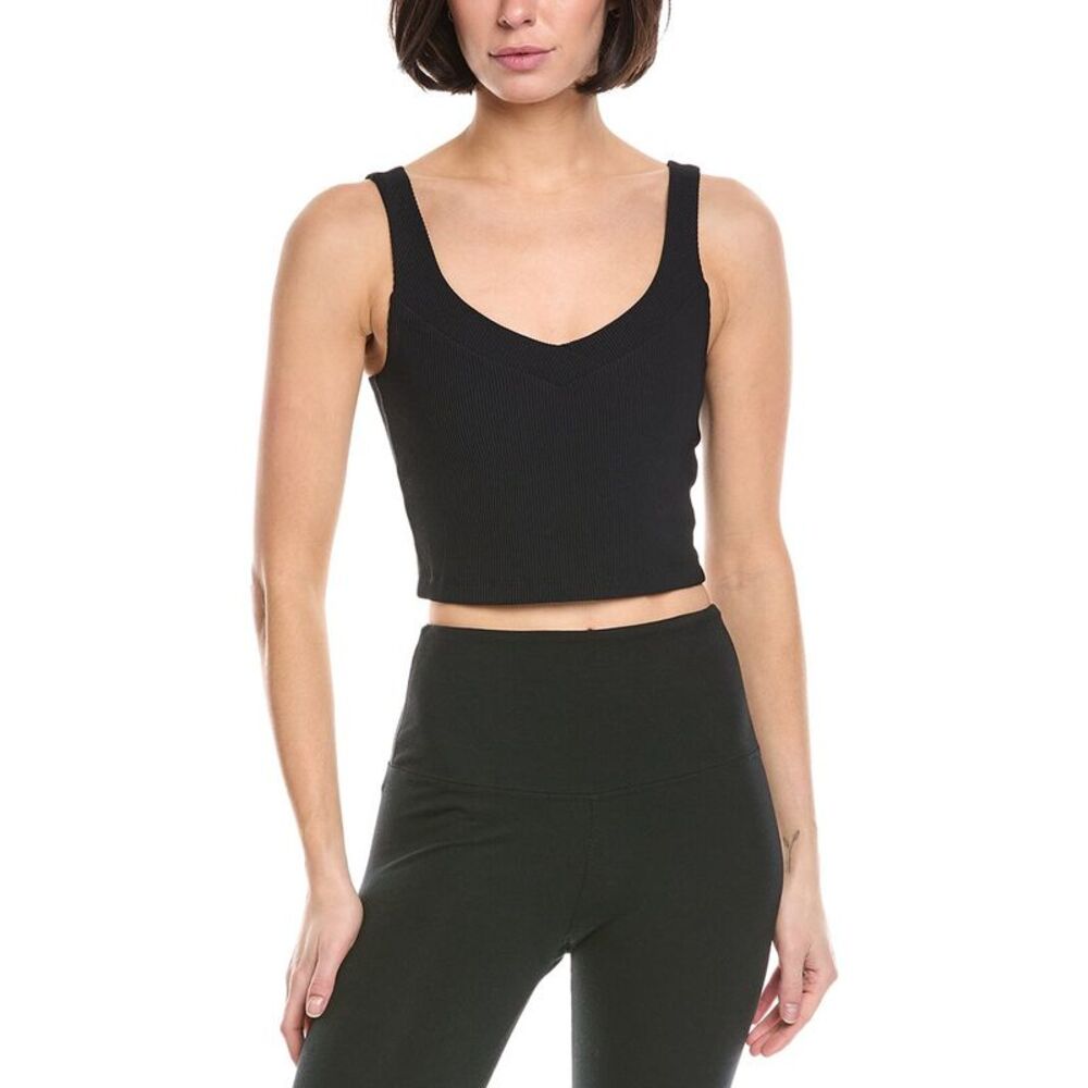Beyond Yoga Black Ribbed V-Neck Cropped Tank